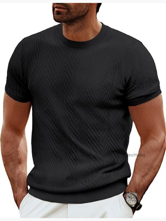Other - Short Sleeve Knit T-Shirt Crewneck Solid Texture Pullover Tee